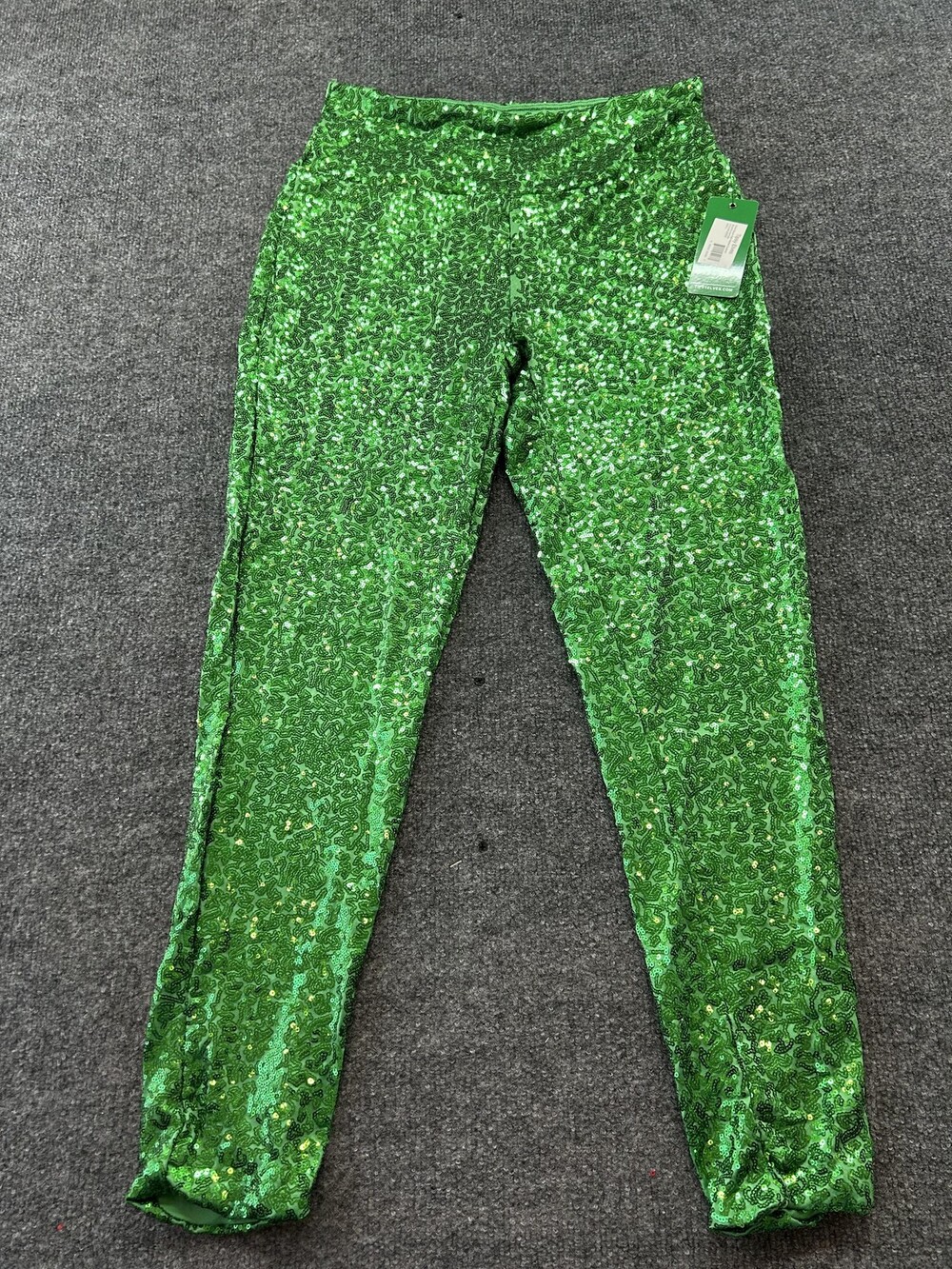 Tipsy Elves Leggings Womens Large Green Sequin High Waisted Ankle Party Pants